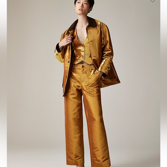 Christopher John Rogers J Crew Wide Leg Pants in gold lamé NWT - Picture 6 of 6